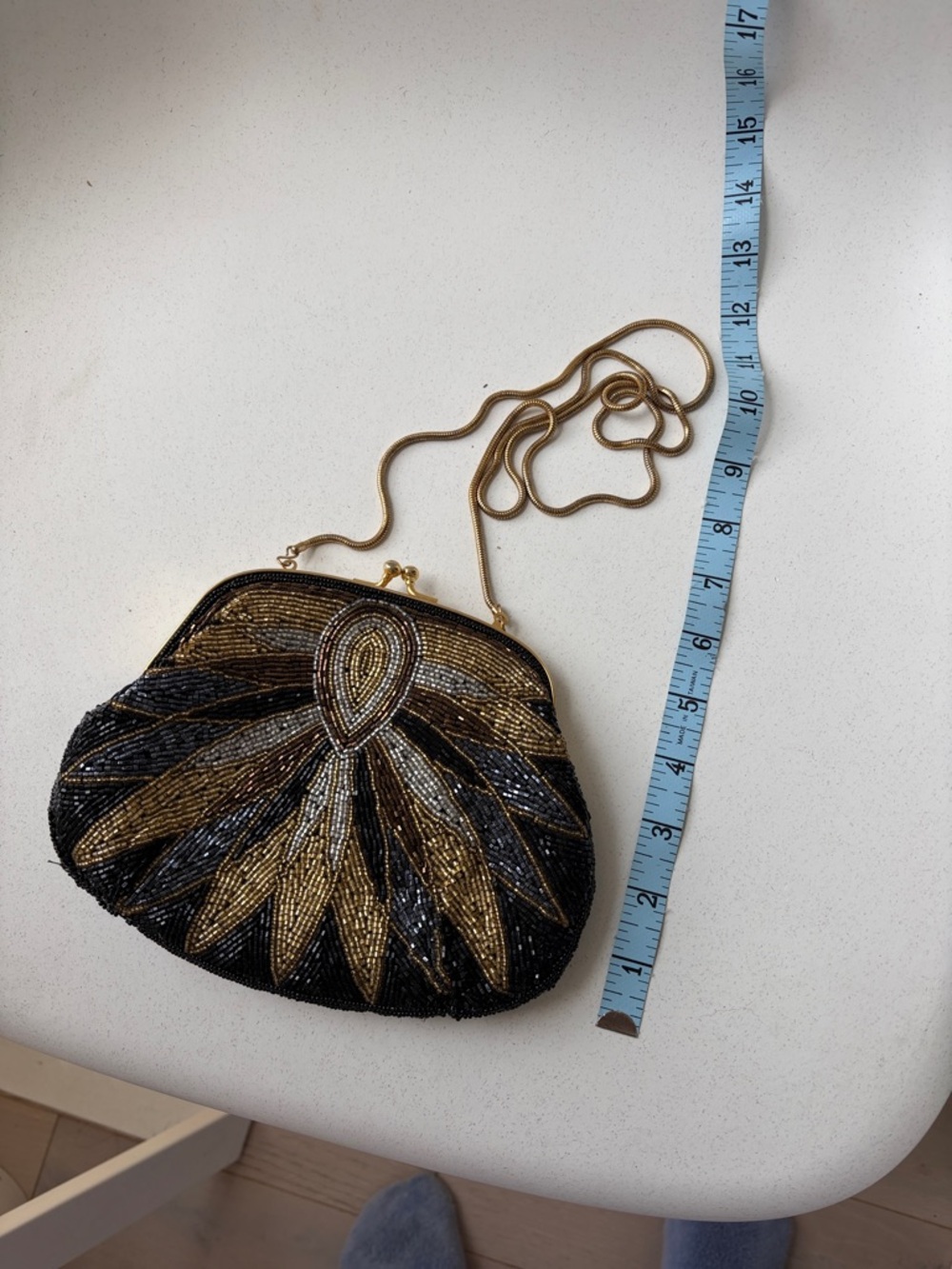 Vintage Beaded Crossbody Bag in Black and Gold